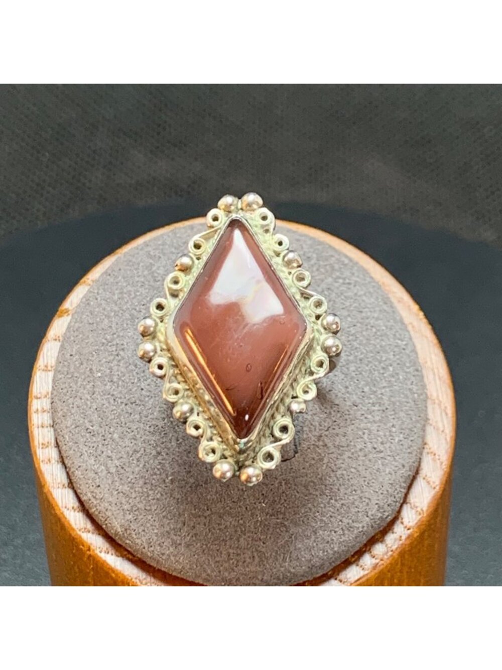 Agate & Sterling Silver 925 Bezel Set Marquise Gemstone Ring Size 6.25
